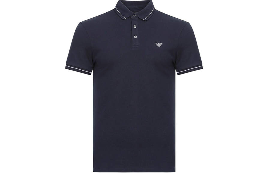 EMPORIO ARMANI Polo Shirts Men's Marine Dark Blue Polo Collar Moderate Straight Fit