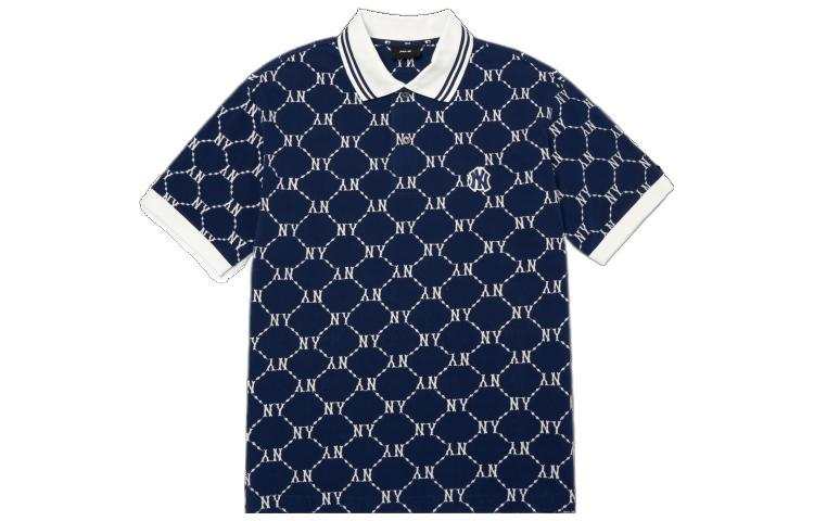 MLB New York Yankees Men's All-Over Logo Print Polo Shirt Navy