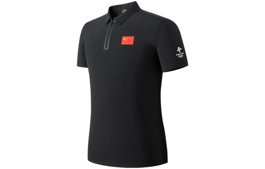 ANTA Polo Shirts Men's Black Polo Collar Moderate Straight Fit