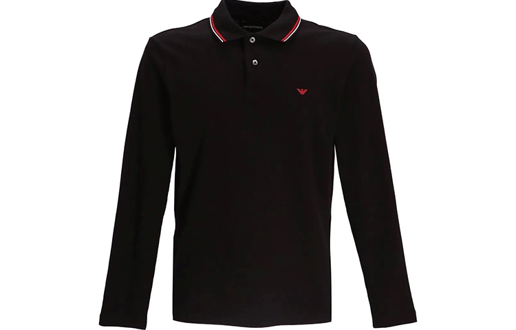 Emporio Armani Long-sleeved stretch piqué polo shirt with micro eagle embroidery