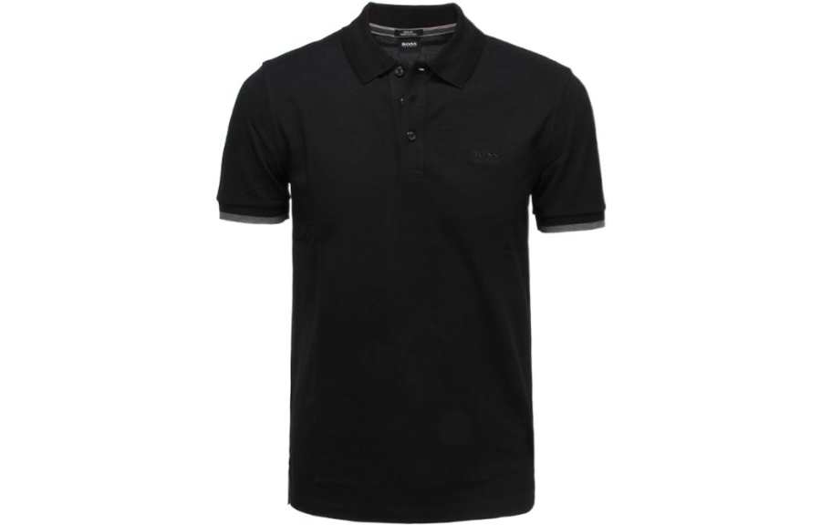 HUGO BOSS Polo Shirts Men's Black Polo Collar Moderate Straight Fit