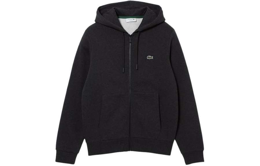 LACOSTE Sweatshirts Men's Gray Hooded Moderate Cardigan
