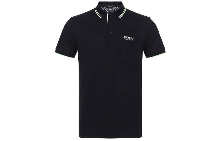 HUGO BOSS Polo Shirts Men's Black Polo Collar Moderate Straight Fit