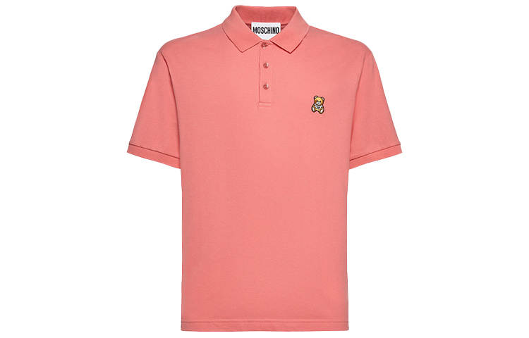 MOSCHINO Polo Shirts Men's Pink Polo Collar Moderate Straight Fit