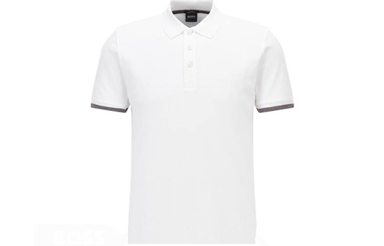 HUGO BOSS Polo Shirts Men's White Polo Collar Moderate Straight Fit
