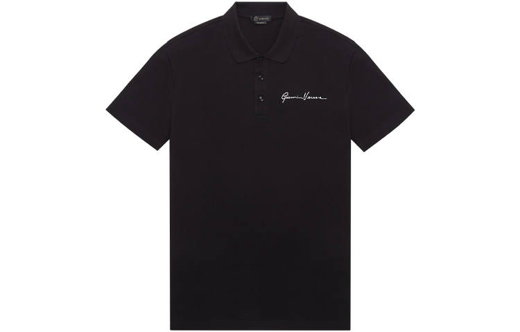 VERSACE Polo Shirts Men's Black Polo Collar Moderate Straight Fit