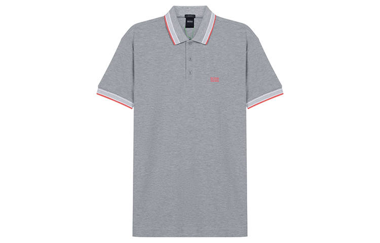 HUGO BOSS Polo Shirts Men's Gray Polo Collar Moderate Straight Fit