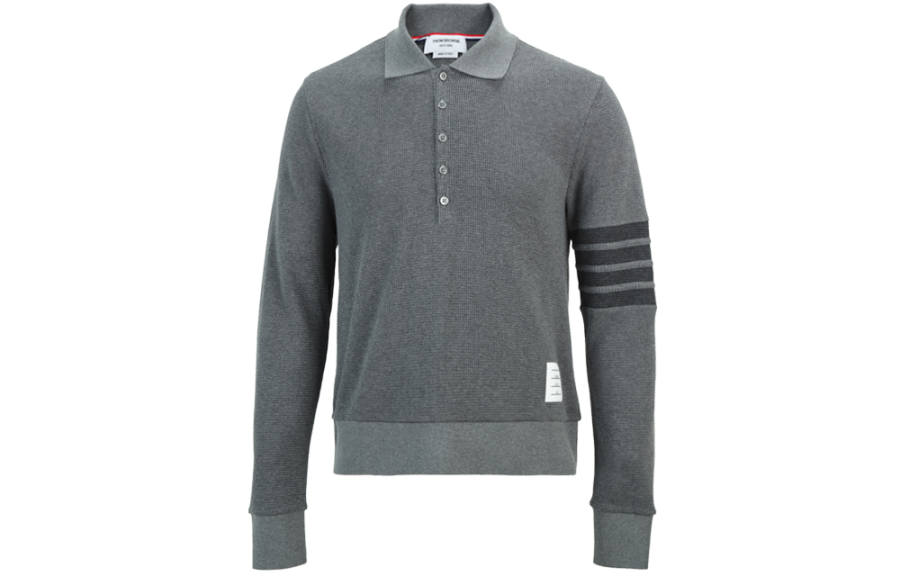 THOM BROWNE Polo Shirts Men's Gray Polo Collar Moderate Straight Fit