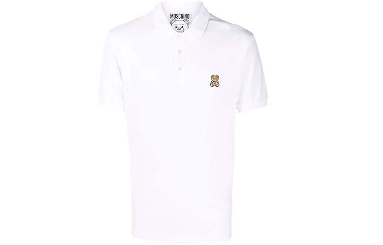 MOSCHINO Polo Shirts Men's White Polo Collar Moderate Straight Fit