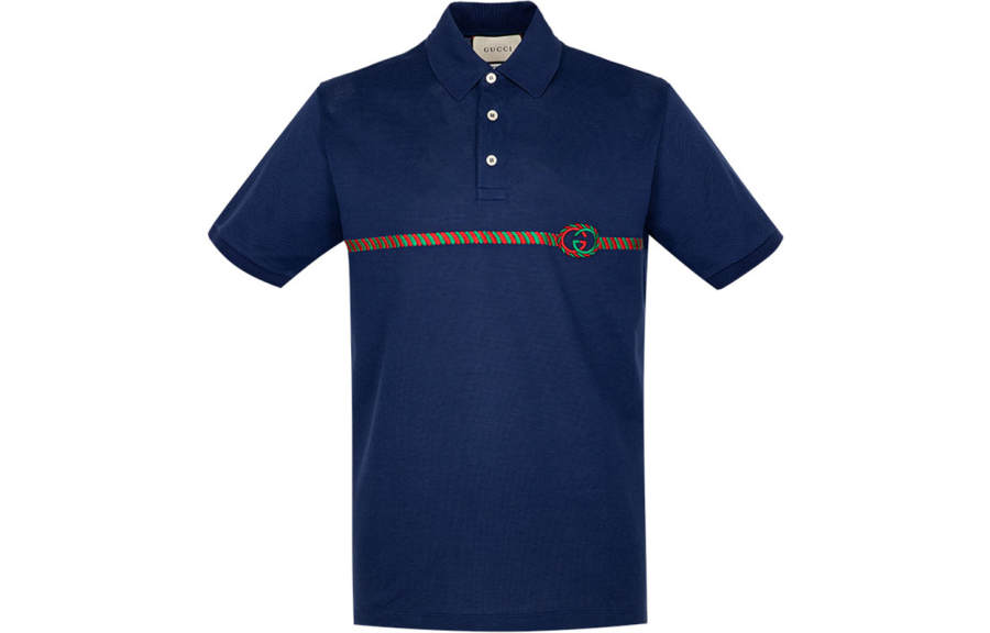 GUCCI Polo Shirts Men's Blue Polo Collar Moderate