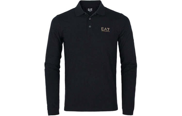 EMPORIO ARMANI EA7 Polo Shirt Men's Black With Gold Logo