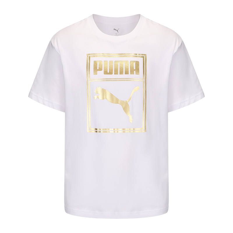 PUMA T Shirts Unisex White Crew Neck Moderate Straight Fit