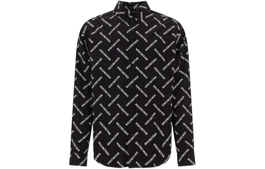 Balenciaga Allover Logo Printed Long Sleeved Shirt