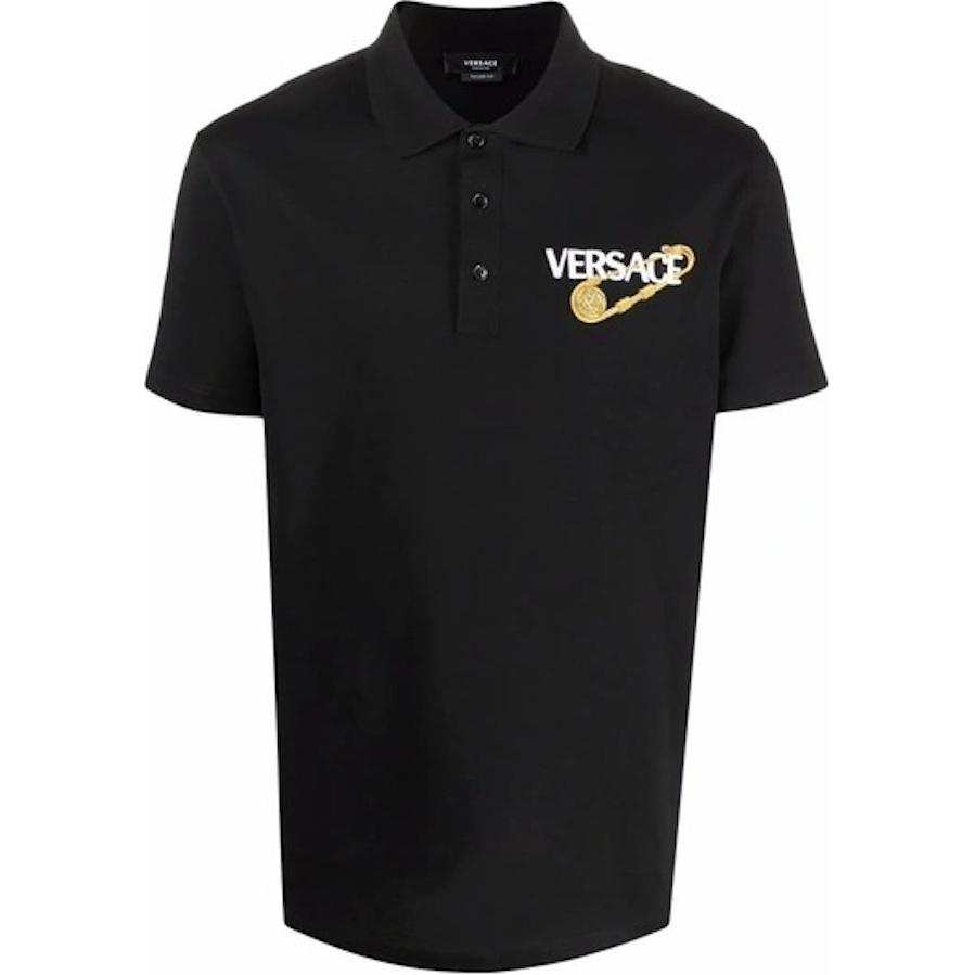 VERSACE Polo Shirts Men's Black Polo Collar Moderate Straight Fit