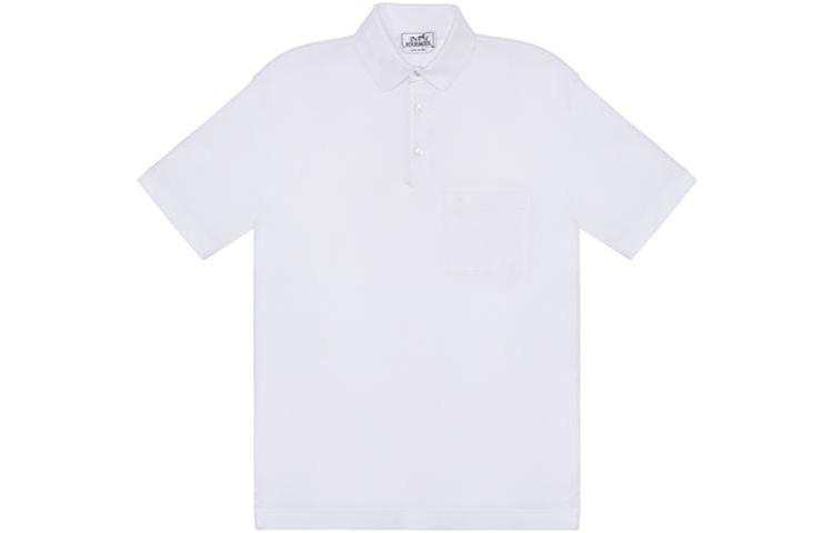 HERMES Polo Shirts Men's White Polo Collar Moderate