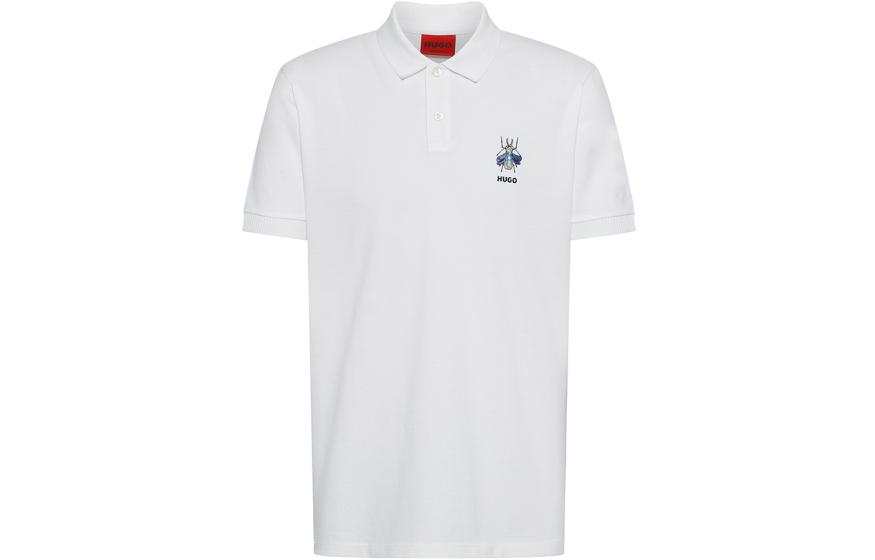 HUGO BOSS Polo Shirts Men's White Polo Collar Moderate Straight Fit