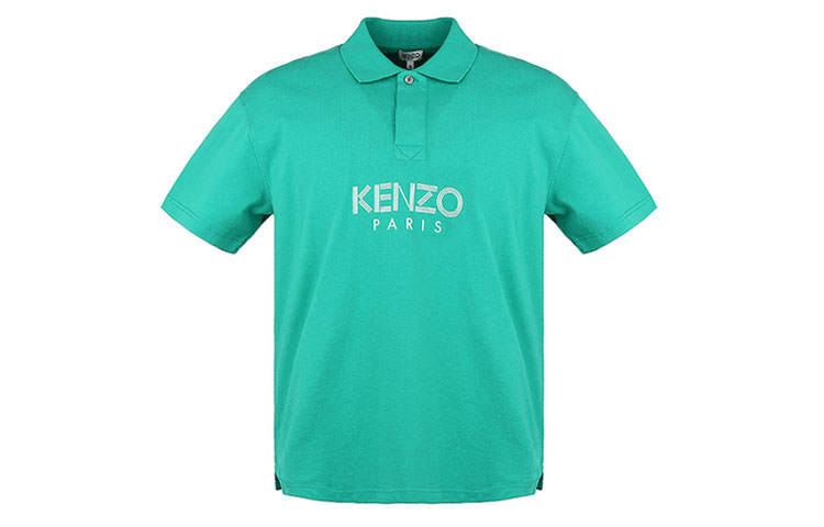 KENZO Polo Shirts Men's Green Polo Collar Moderate Straight Fit