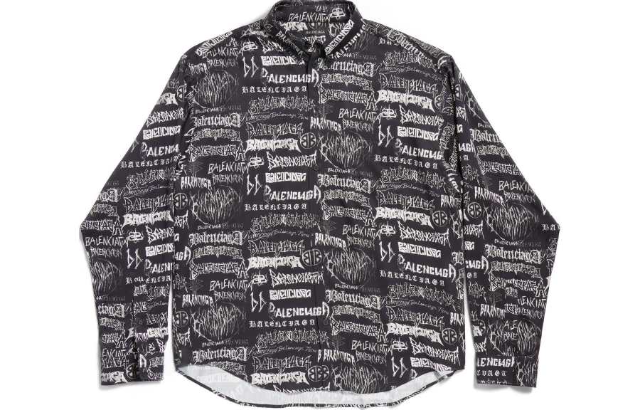 Balenciaga All Over Logo Long Sleeve Shirt