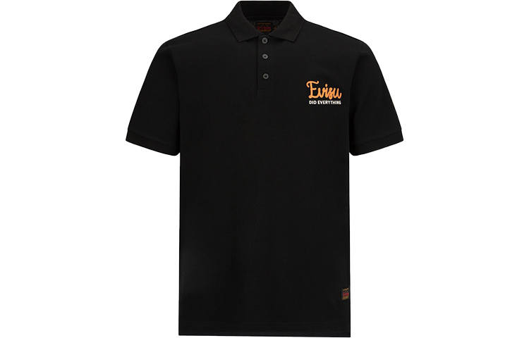EVISU Polo Shirts Men's Black Polo Collar Moderate Straight Fit