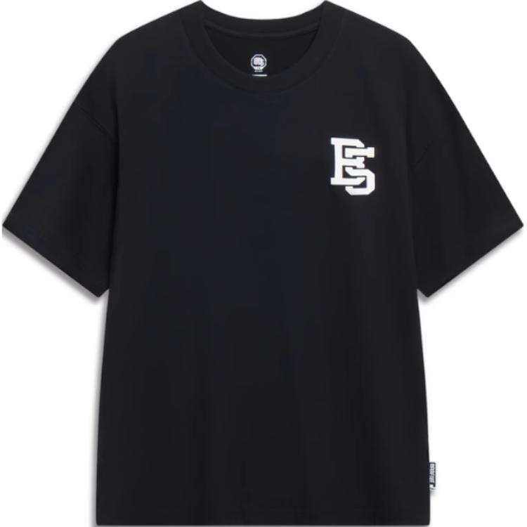 Li-Ning Li Ning T Shirts Men's Black Crew Neck Moderate Straight Fit