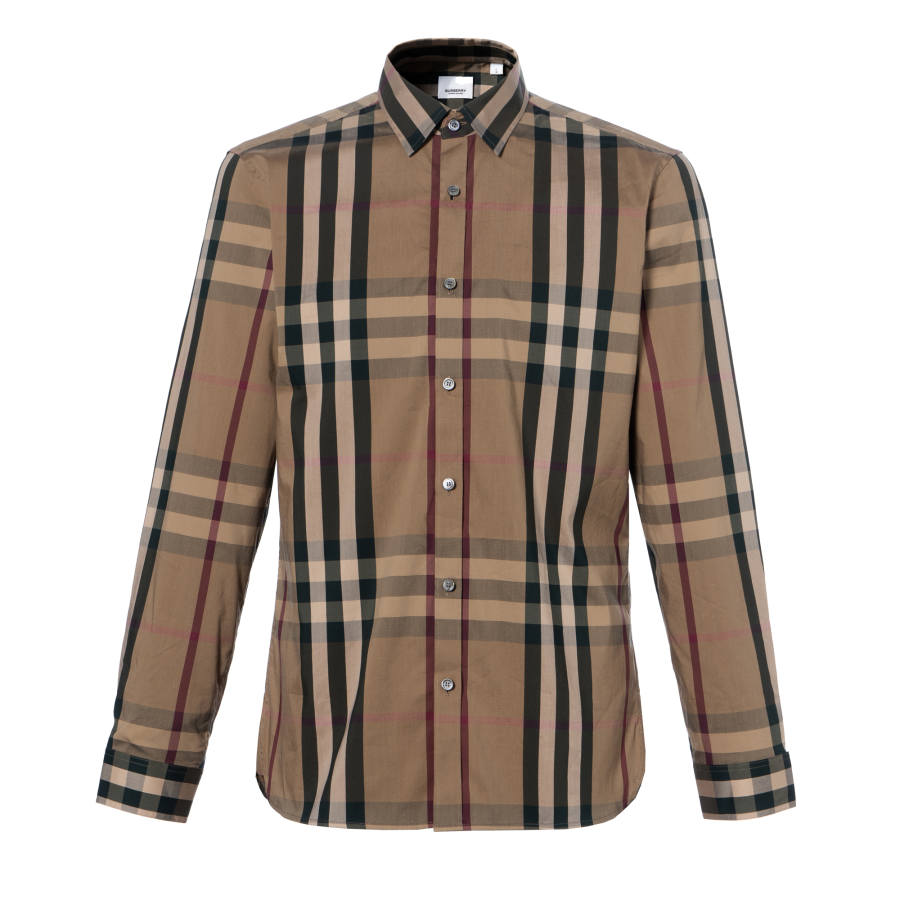 Burberry Check Point Collar Single-Breasted Long Sleeve Shirt Brown
