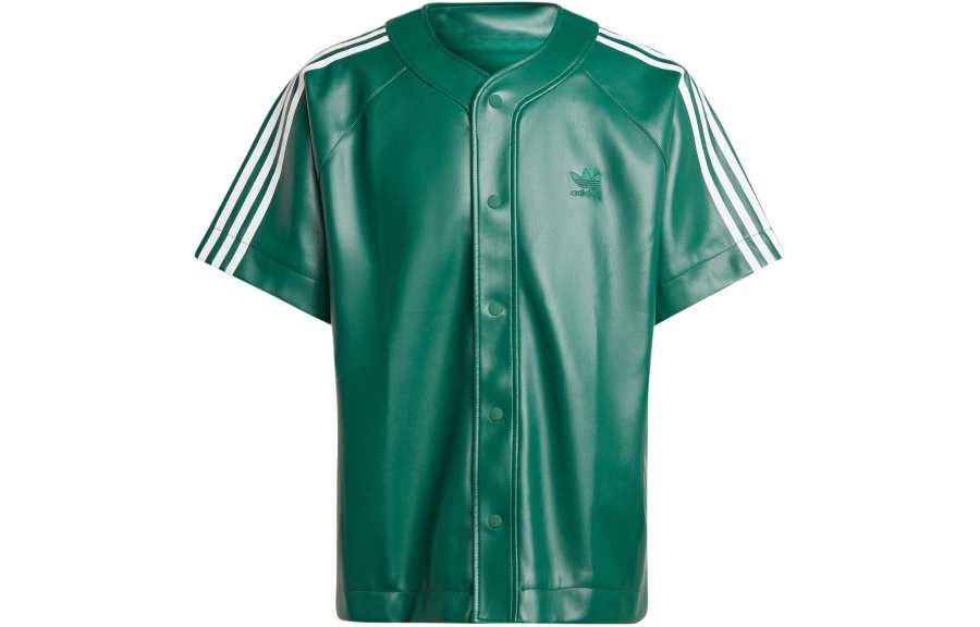 adidas originals Faux Leather Adicolor 3-Stripes Baseball Shirt Green
