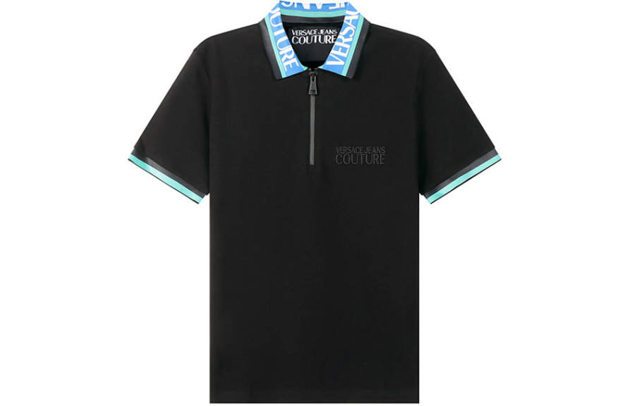 VERSACE JEANS COUTURE Logo-intarsia Cotton Polo Shirt Black