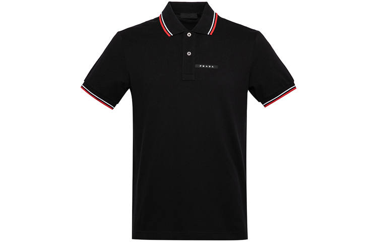 PRADA PRADA Men's Logo Patch Short Sleeve PK Shirt Black