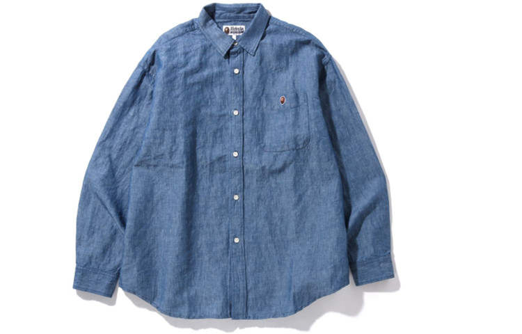 A BATHING APE A BATHING APE Shirts Men's Blue Lapel Moderate Shirt