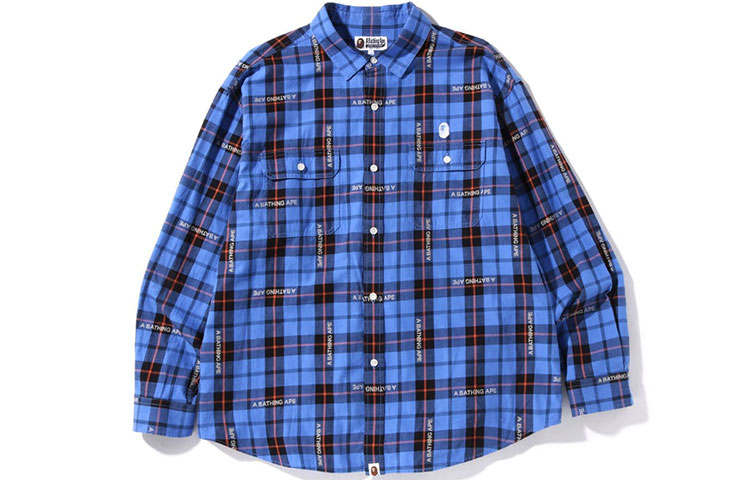 A BATHING APE Bape Logo Check Loose Fit Shirt