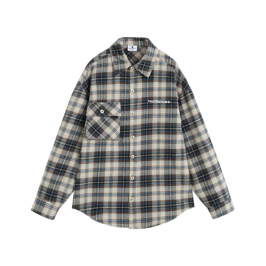 WAITINGWAVE WAITINGWAVE Shirt Unisex Beige Blue Check