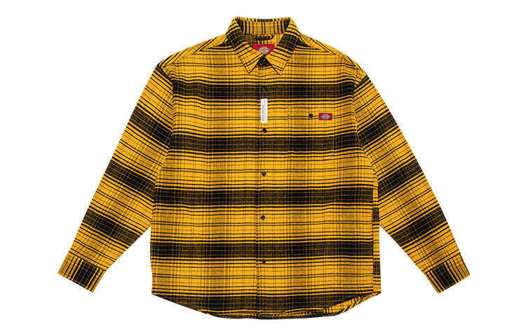 Dickies Shirts Unisex Black Yellow Plaid Square Collar Moderate Shirt
