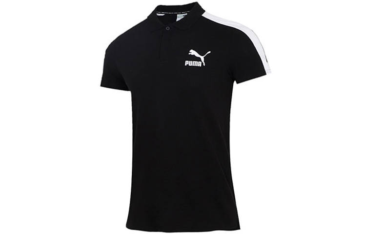PUMA Polo Shirts Men's Black Polo Collar Moderate Straight Fit