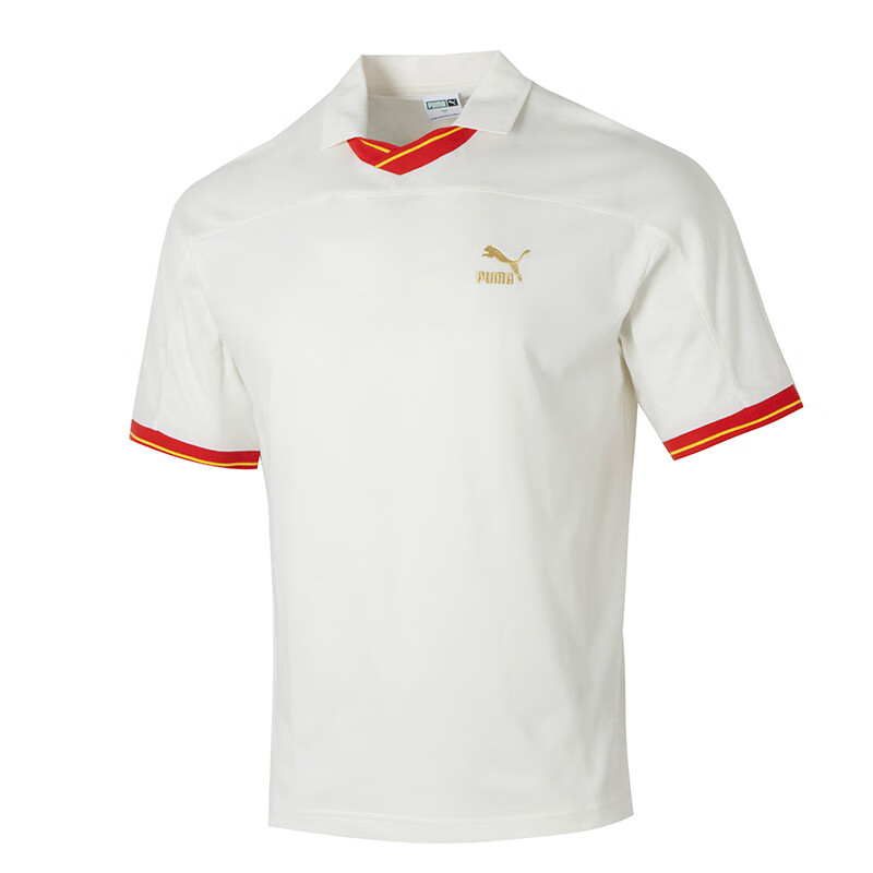 PUMA T Shirts Unisex White Polo Collar Moderate Straight Fit