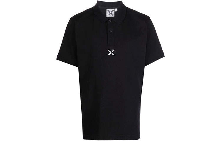 KENZO Polo Shirts Men's Black Polo Collar Moderate Straight Fit