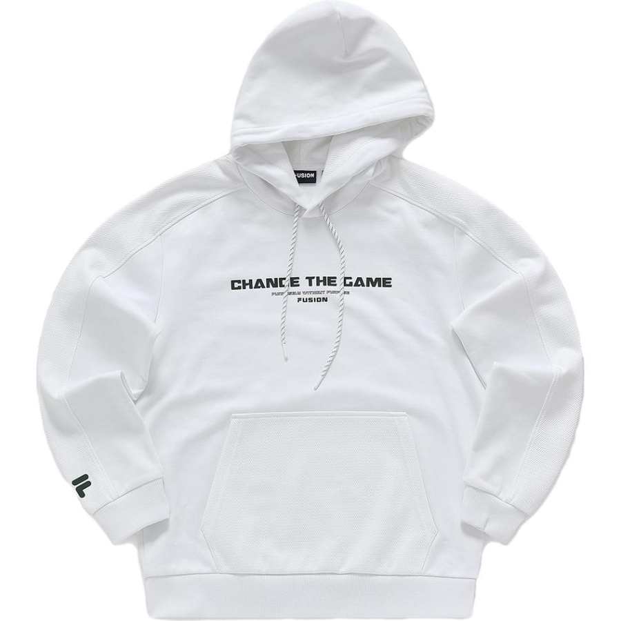 FILA FUSION X Knitted Fabric Hooded Basic Fleece Lined Sweatshirt Unisex Standard White