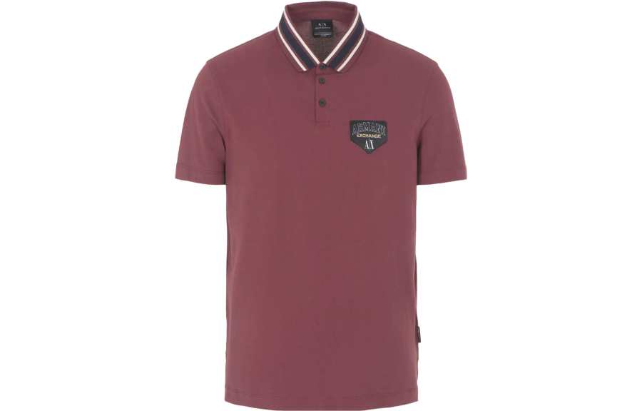 ARMANI EXCHANGE Polo Shirts Men's Burgundy Polo Collar Moderate