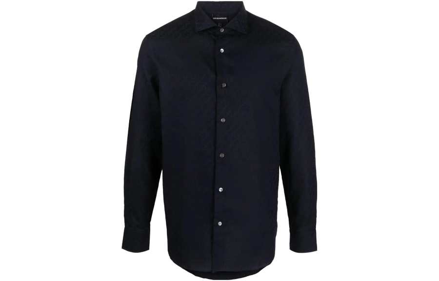 EMPORIO ARMANI Shirts Men's Marine Blue Lapel Moderate Other