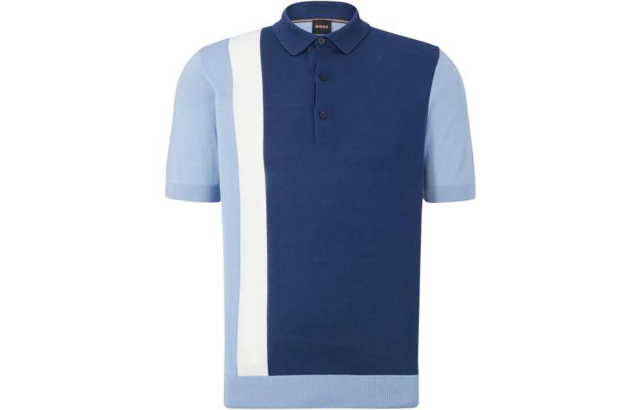 HUGO BOSS Polo Shirts Men's Blue Polo Collar Moderate Straight Fit
