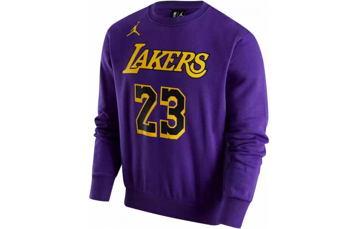 Jordan Jordan NBA Los Angeles Lakers, Alphanumeric Crew Neck Loose Fit Fleece Lined Sweatshirt Men's Purple