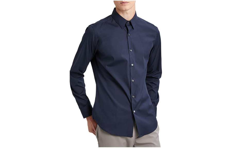 THEORY Shirts Men's Navy Blue Lapel Moderate Shirt