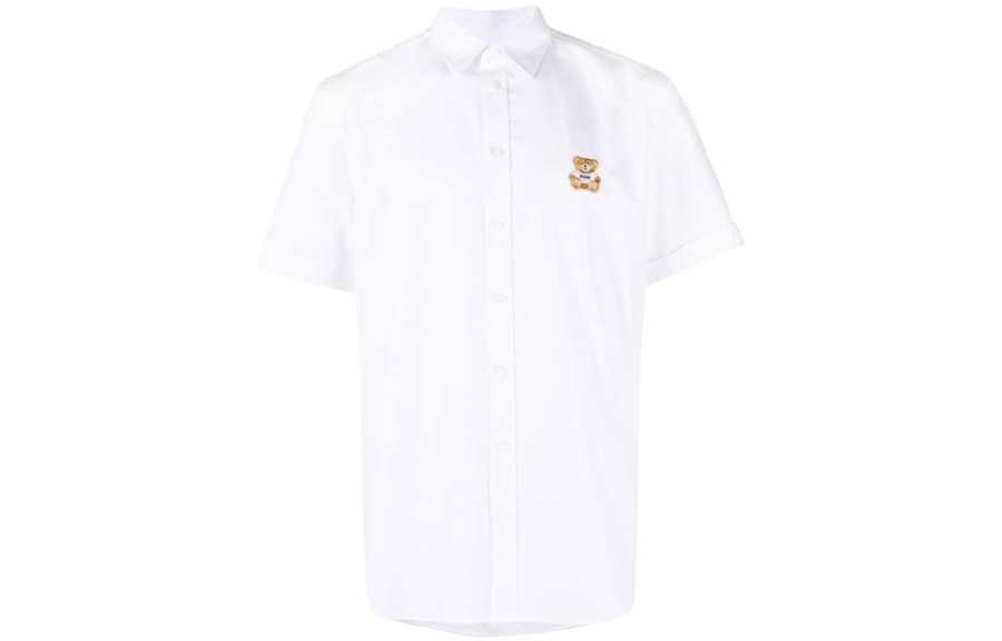 MOSCHINO Shirts Men's White Polo Collar Moderate Shirt