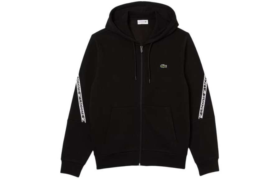 LACOSTE Sweatshirts Men's Black Hooded Moderate Cardigan