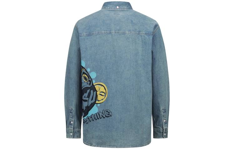 EVISU EVISU Shirts Men's Denim Blue Lapel Moderate Denim