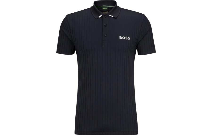 HUGO BOSS Polo Shirts Men's Dark Blue Polo Collar Moderate Straight Fit