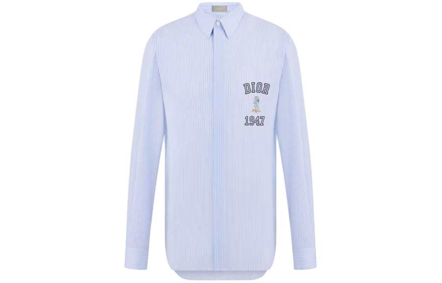 DIOR DIOR Shirts Men's Blue Pointed Collar Moderate Other