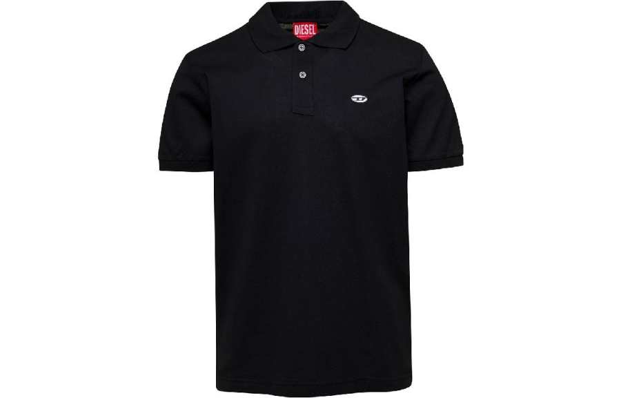DIESEL Polo Shirts Men's Black Polo Collar Moderate Straight Fit
