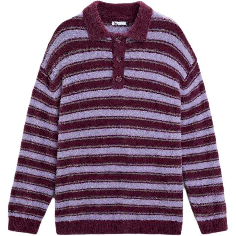 ZARA Polo Shirts Men's Purple Lapel Moderate Other