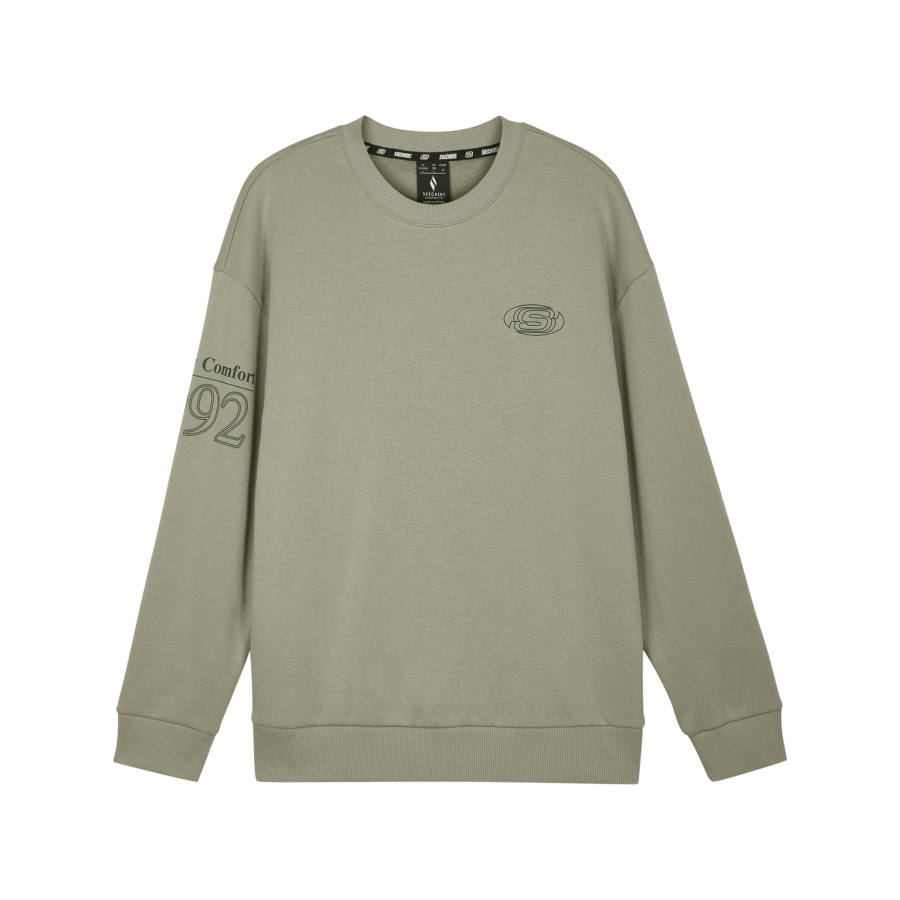 Skechers Fleece Lined Retro Sports Loose Fit Crew Neck Sweatshirt Unisex Dark Green