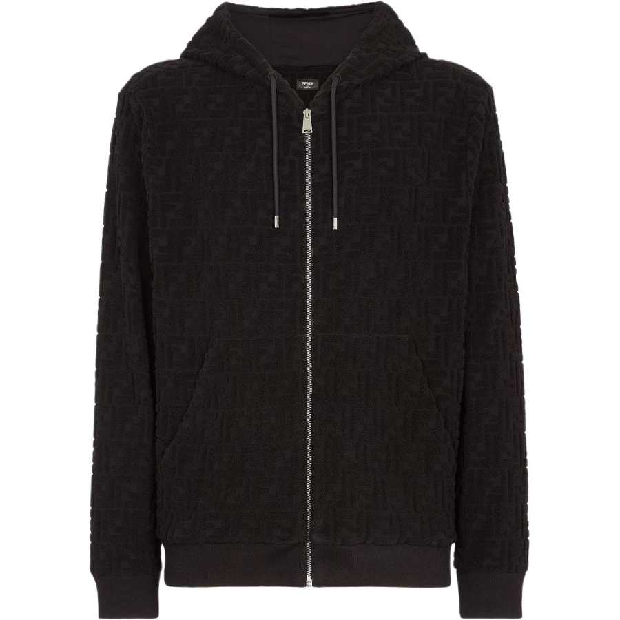 FENDI Sweatshirts Men's Black Hooded Non Detachable Moderate